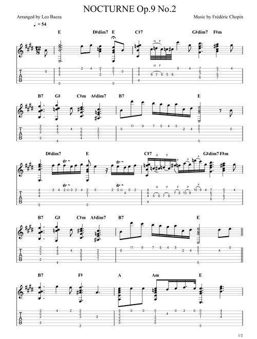 NOCTURNE Op.9 No.2 (Arr. Leo Baeza) - Frédéric Chopin (Guitar Tab)