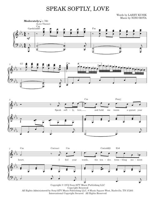 Speak softly love - Andy Williams (Piano Vocal)