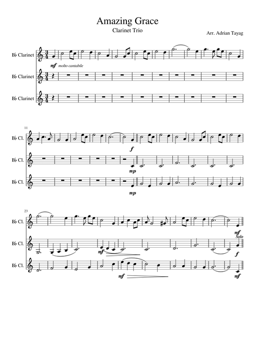 Amazing Grace - Clarinet Trio