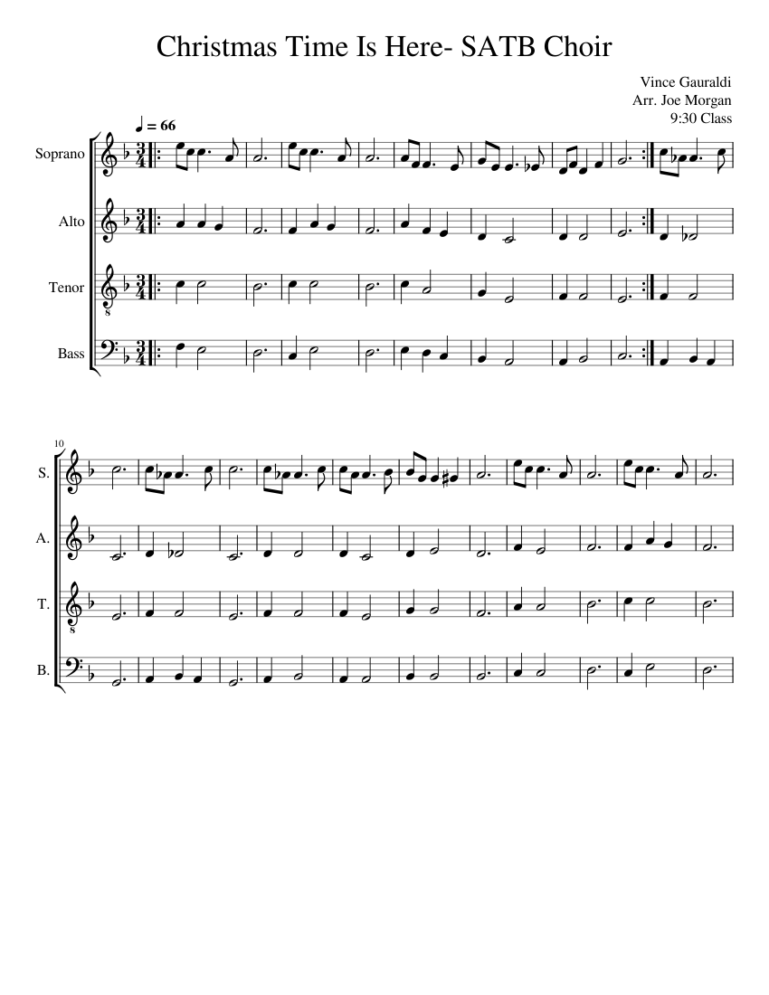 Christmas Time Is Here – Vince Guaraldi Sheet Music for Soprano, Alto ...