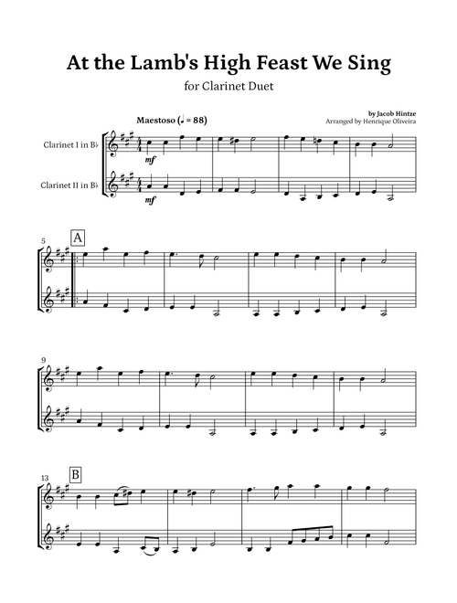 At the Lamb's High Feast We Sing (Clarinet Duet) - Easter Hymn (Arr. Henrique Oliveira) - Jacob Hintze (Clarinet Duet)