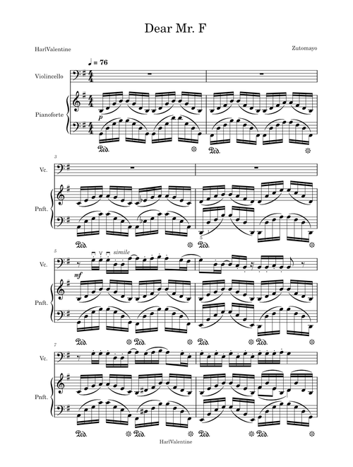 Dear Mr「F」 – ZUTOMAYO For Cello and Piano