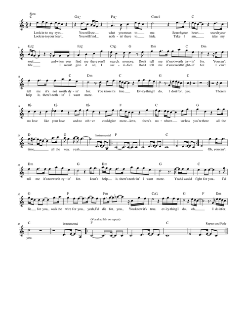 Leadsheet - (Everything I Do) I Do It For You - Bryan Adams