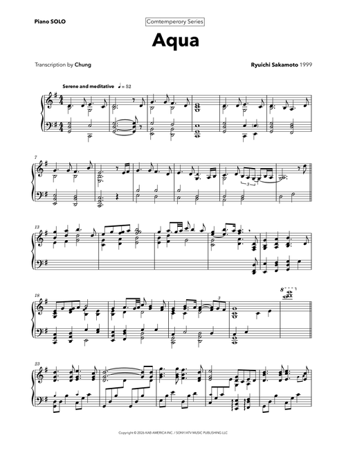 Aqua (Arr. Chung) - Ryuichi Sakamoto (Piano Solo)
