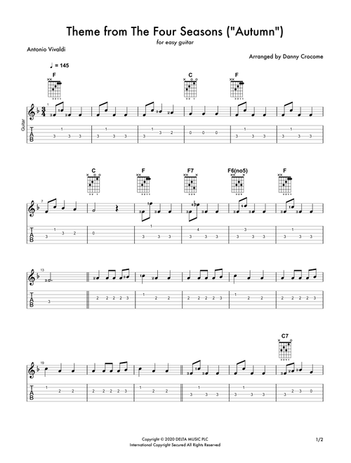 The Four Seasons 'autumn' (Arr. Danny Crocome) - Antonio Vivaldi (Guitar Tab)