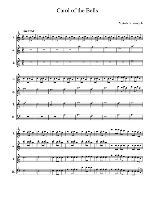 Carol of the Bells (SATB recorder)