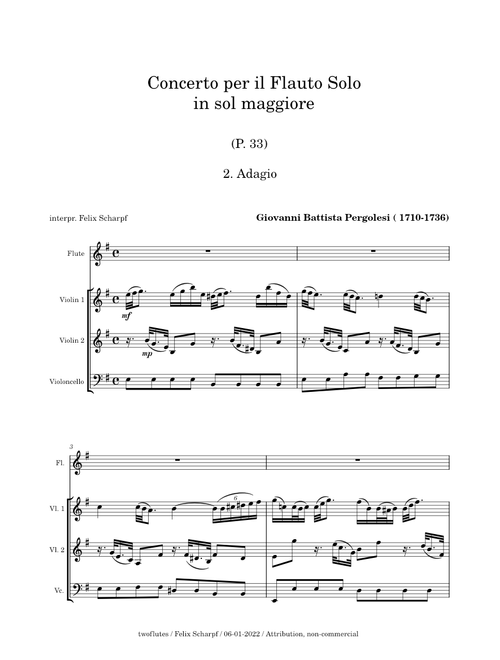 Flute Concerto in G major - 2. Adagio - (P. 33) Giovanni Battista Pergolesi