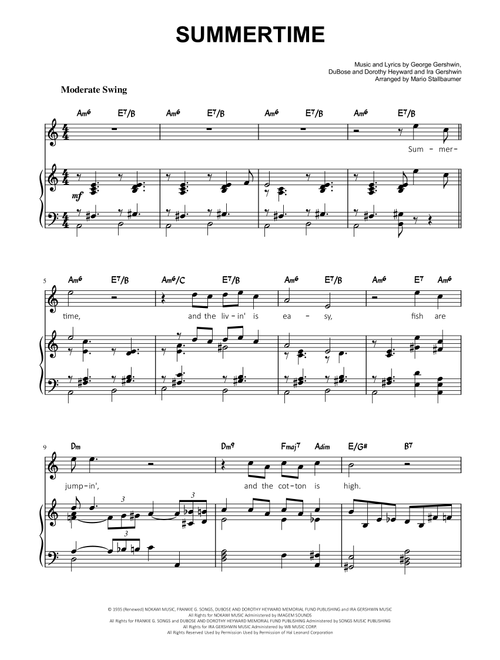 Summertime (Arr. Mario Stallbaumer) - George Gershwin, Ira Gershwin, DuBose Heyward (Piano Vocal)