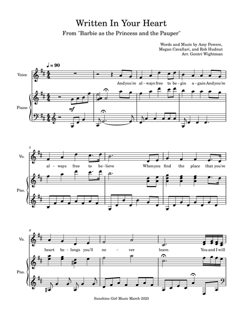 Written In Your Heart (Arr. Gentri Wightman) - Words and Music by Amy Powers Megan Cavallari and Rob Hudnut (Piano Vocal)