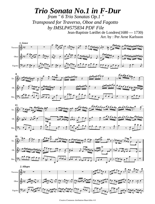Loeillet, J.B. de London _Trio Sonata Op.1 No.1 F-Dur [Trv, Ob, Bsn]