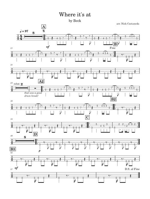 Where It's At – Beck (Bass TABs)