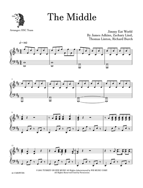The Middle (Arr. Digital Scores Collection) - Jimmy Eat World (Piano Solo)