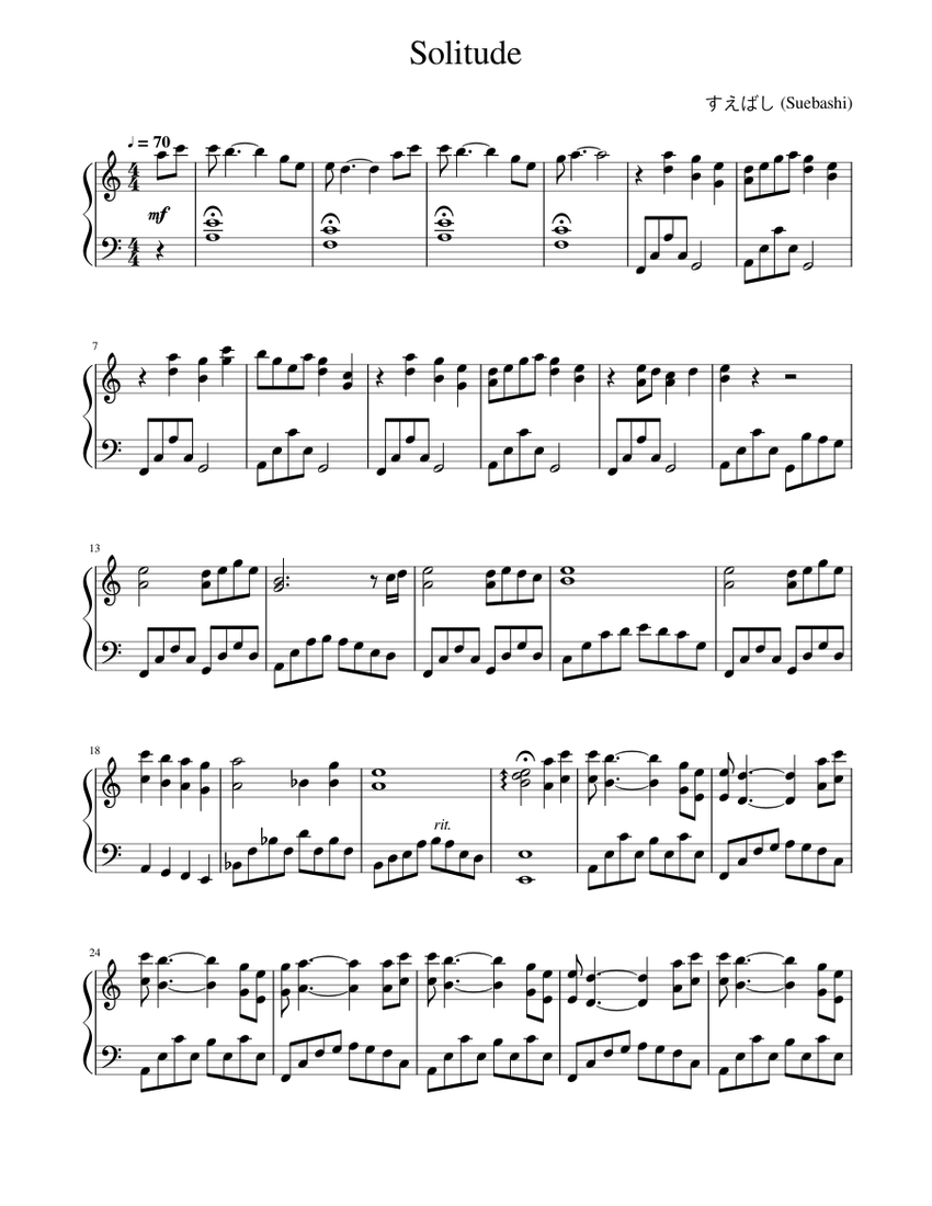 Solitude Sheet Music for Piano (Solo) easy | MuseScore.com