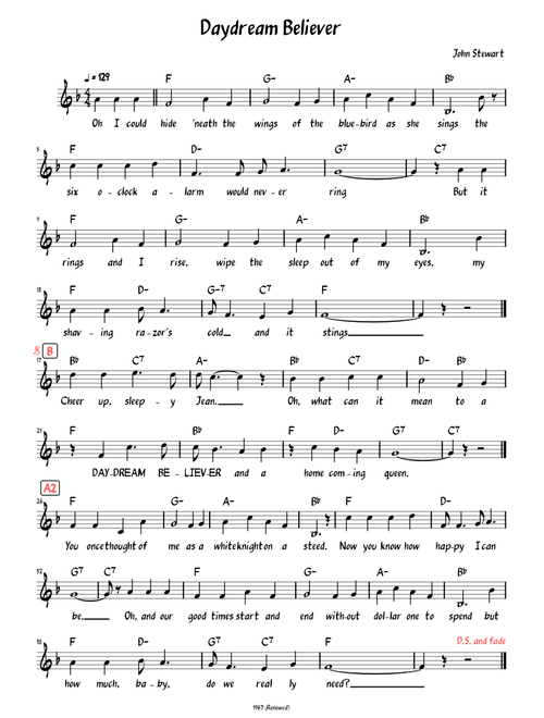 Daydream Believer (Lead sheet with lyrics )
