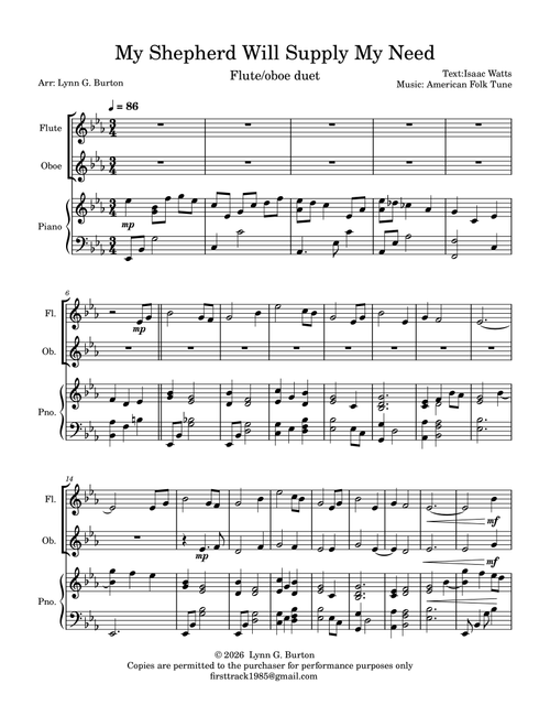 My Shepherd Will Supply My Need (Arr. Lynn G. Burton) - Isaac Watts (Instrumental Duet and Piano)