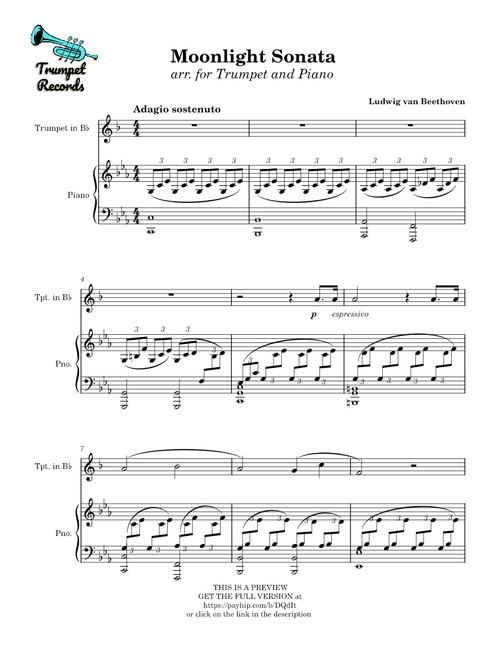 Moonlight Sonata - Trumpet and Piano - PDF Scores