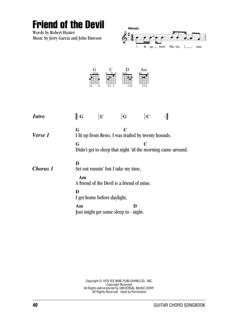 Friend Of The Devil - Grateful Dead (Guitar Chords-Lyrics)