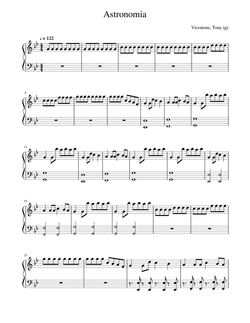 Astronomia Sheet Music For Piano Solo Easy MuseScore Com Score 0 @850x1100