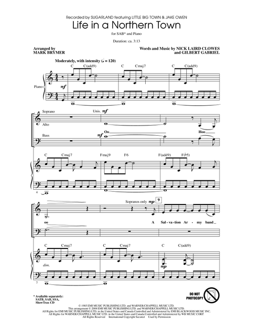 Life In A Northern Town (Arr. Mark Brymer) - Sugarland (Choral, SAB)