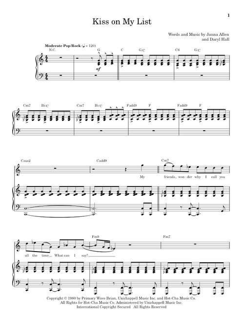 Kiss On My List - Hall & Oates (Keyboard Transcription)