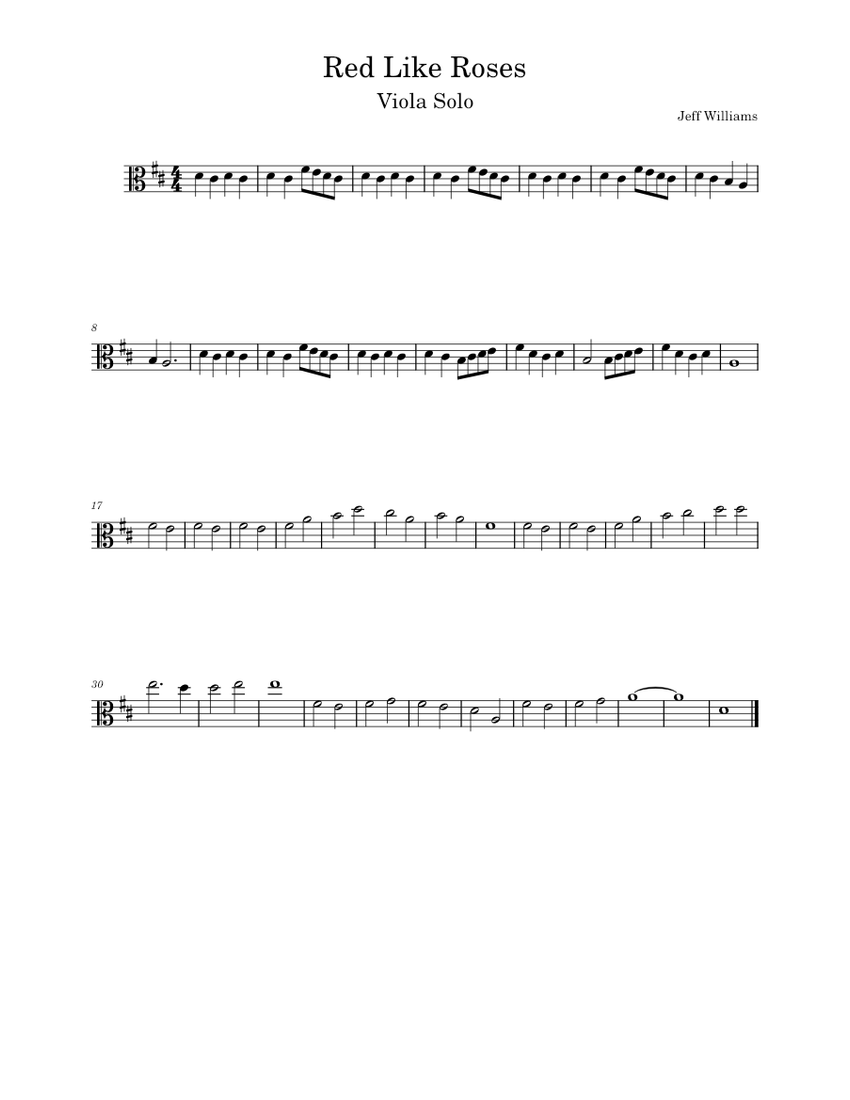Red Like Roses Tab Red like roses – Jeff Williams Red Like Roses Sheet Music for Viola ...