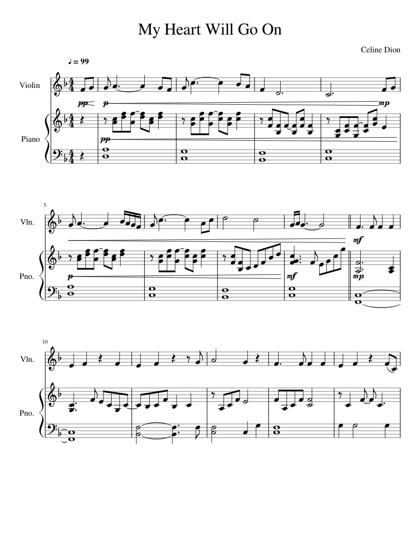 My Heart Will Go On Violin Sheet Music For Piano Violin Solo