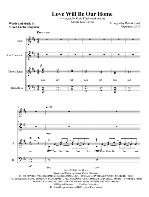 Love Will Be Our Home (Arr. Robert Rund) - Sandi Patty (Choral, SSAA)