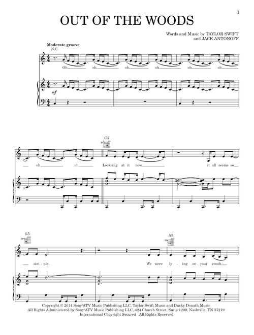 Out Of The Woods - Taylor Swift (Piano-Vocal-Guitar + Backing Track)