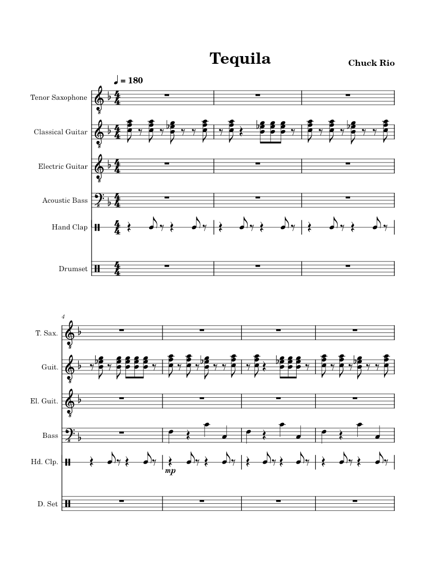 Tequila The Champs Tequila Sheet Music for Saxophone tenor, Guitar