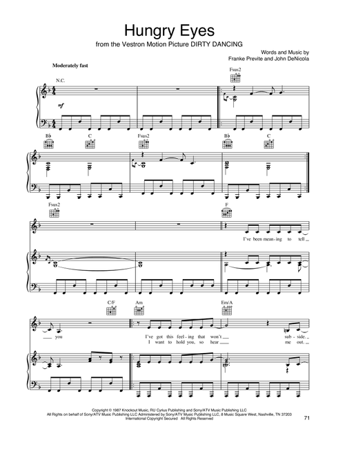 Hungry Eyes (from Dirty Dancing) - Eric Carmen (Piano-Vocal-Guitar)