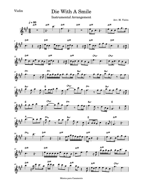 Die With A Smile (Arr. M. Vieira) - Bruno Mars And Lady Gaga (Violin Solo)