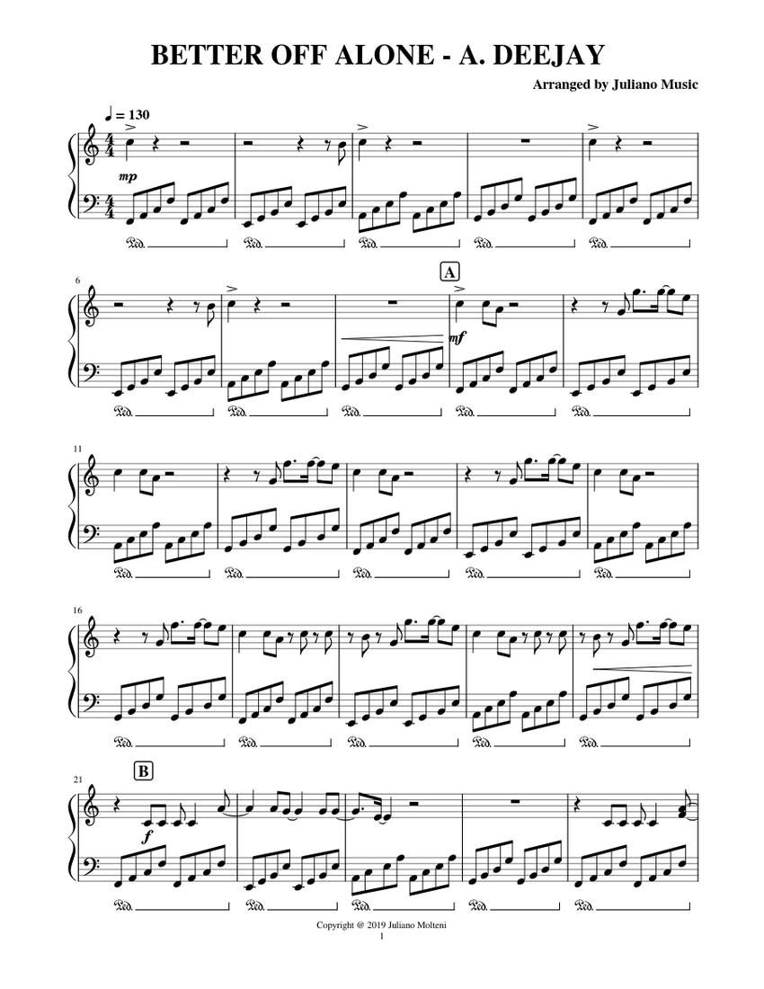 BETTER OFF ALONE (EASY PIANO) - ALICE Sheet music for Piano | Musescore.com