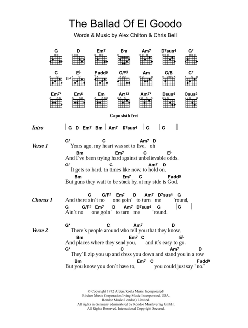The Ballad Of El Goodo - Big Star (Guitar Chords-Lyrics)
