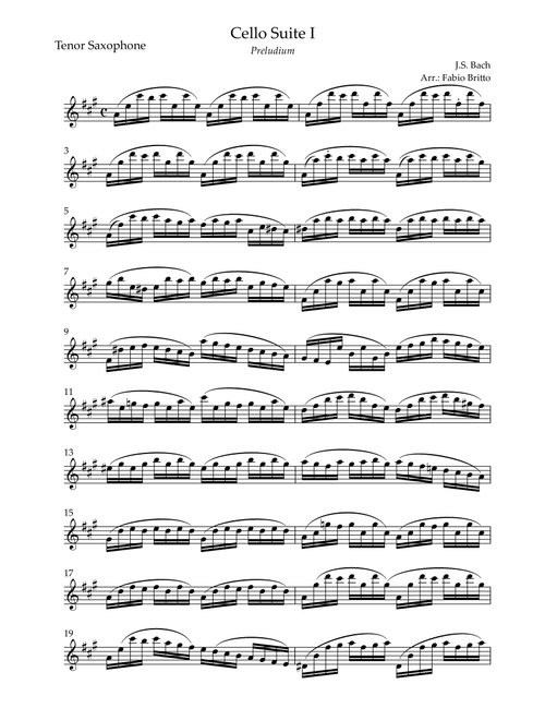 Preludium (from Cello Suite no.1 - J. S. Bach) for Tenor Saxophone Solo (Arr. Fabio Britto) - Johann Sebastian Bach (Tenor Sax Solo)