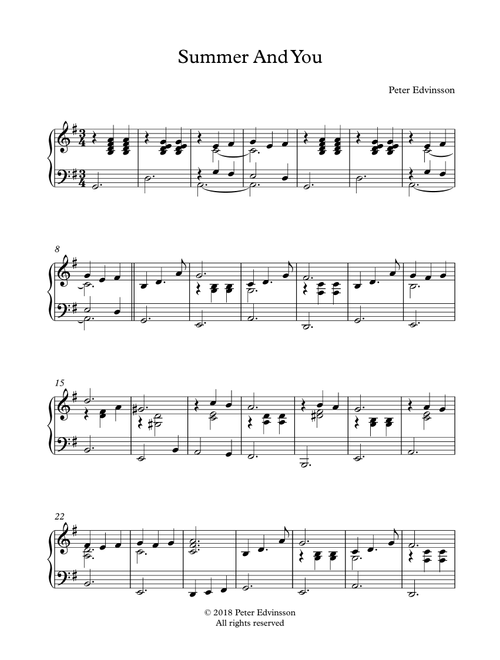 Summer And You - Easy piano sheet music - Peter Edvinsson (Piano Solo)