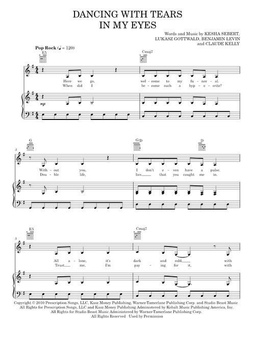 Dancing With Tears In My Eyes - 3OH!3, 3OH!3 featuring Ke$ha, Ke$ha (Piano-Vocal-Guitar)