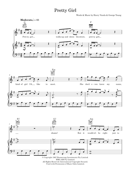 Pretty girl - The Easybeats (Piano-Vocal-Guitar (Piano Accompaniment))