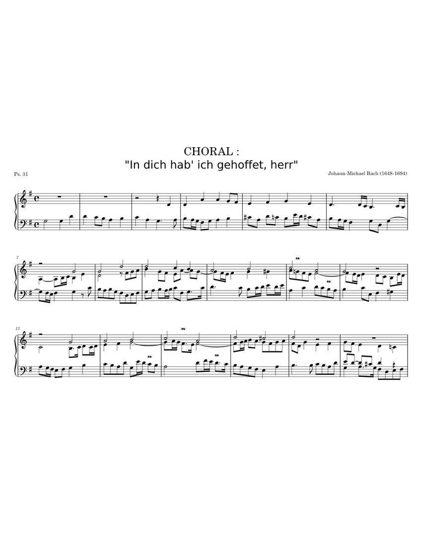 In Dich Hab' Ich Gehoffet, Herr – Johann Michael Bach Sheet music for