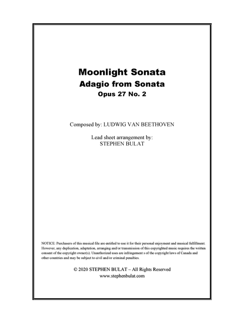 Moonlight Sonata - Adagio from Sonata Opus 27 No. 2 (Beethoven) - Lead sheet in original key of C# (Arr. Stephen Bulat) - Ludwig van Beethoven (Large Ensemble)