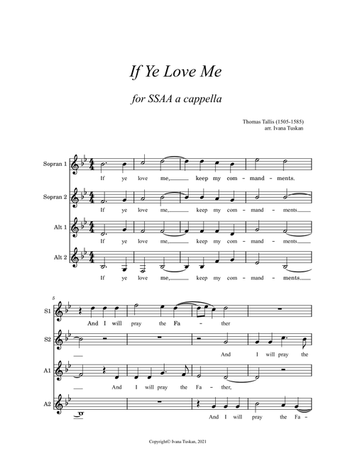 If Ye Love Me, for SSAA ensemble (Arr. Ivana Tuskan) - Thomas Tallis (Choral, SSAA)