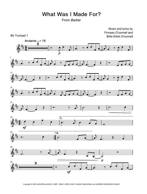 What Was I Made For? (Arr. David Lartey) - Billie Eilish (Trumpet Solo)