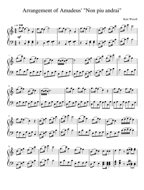 Arrangement of Amadeus' "non piu andrai"