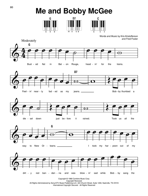 Me And Bobby McGee - Janis Joplin, Roger Miller, Kris Kristofferson (Super Easy Piano)