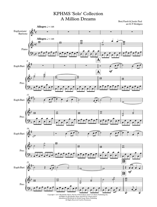 A Million Dreams (Arr. Kevin P Holdgate) - Pink (Instrumental Duet and Piano)