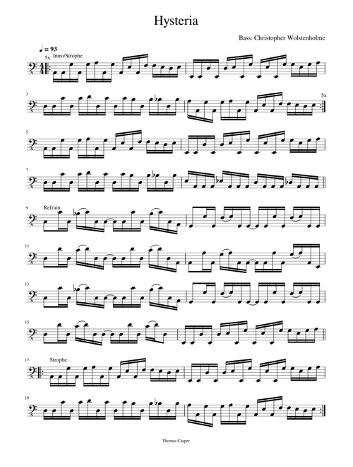 Hysteria - Bass Transkription