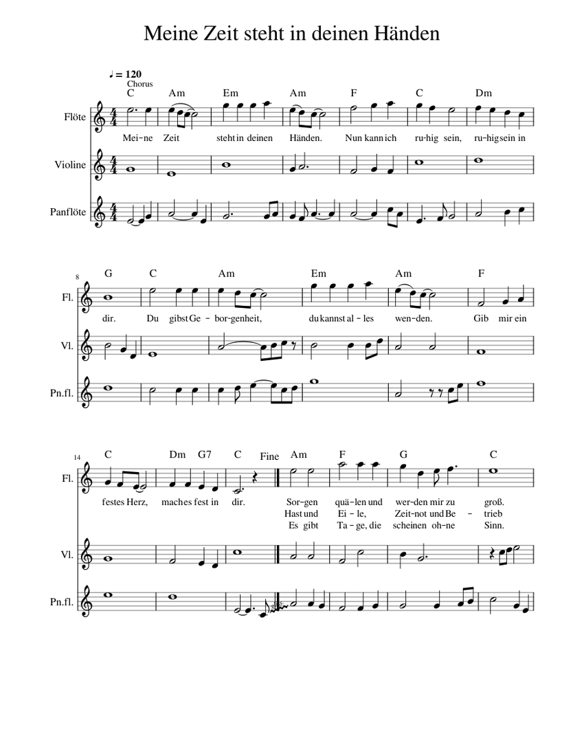 Meine Zeit Steht In Deinen Handen Noten Und Text Kostenlos