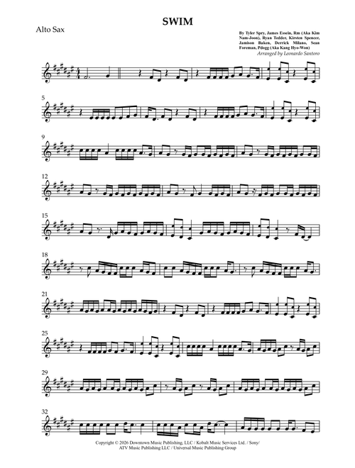 Swim (Arr. Leonardo Santoro) - BTS (Alto Sax Solo)