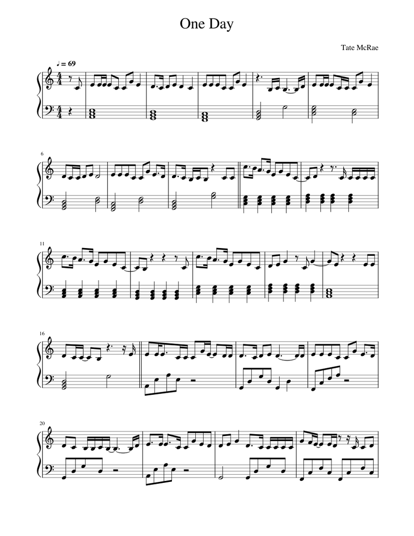 One day tate mcrae piano top