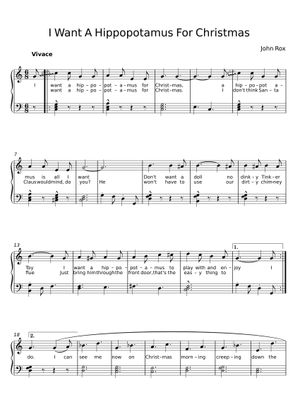 I Want a Hippopotamus for Christmas - John Rox Sheet Music for French ...