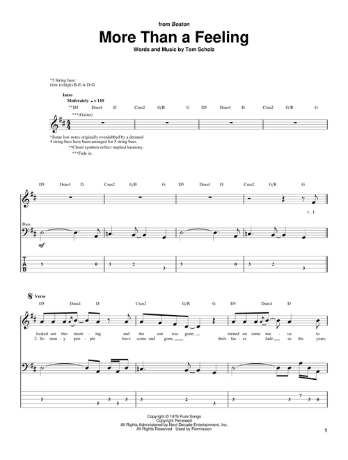 More Than A Feeling - Boston (Bass Tab)